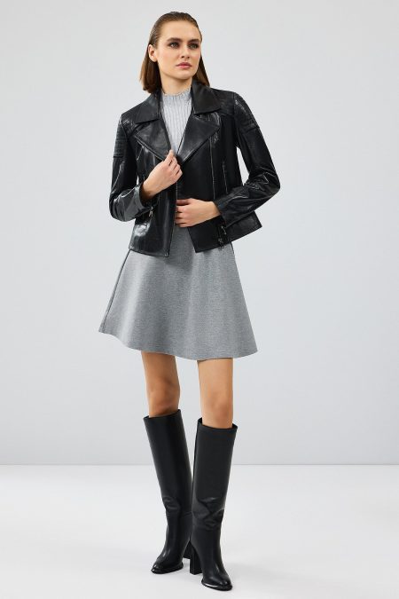 کت چرم موتورسواری مشکی زنانه موناکو دری مد