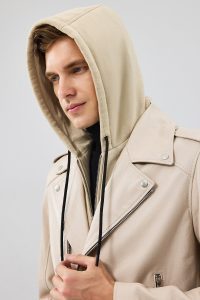 کت چرم موتورسواری کلاهدار بژ مردانه باتلر دری مد