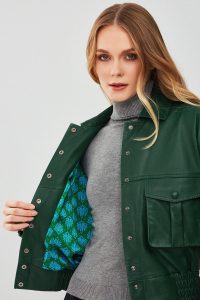 کت چرم کوتاه اورسایز سبز زنانه کلوئه دری مد