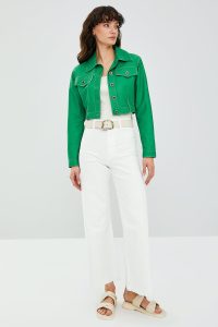 کت چرم کوتاه سبز زنانه مونا دری مد