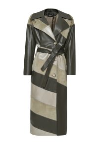 کت چرم یقه دو سینه سبز زنانه شکیرا دری مد