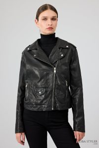 کت چرم یقه دو سینه مشکی زنانه بلوندی دری مد