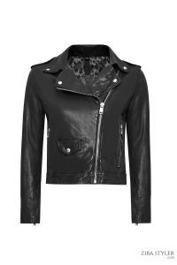 کت چرم یقه دو سینه مشکی زنانه بلوندی دری مد