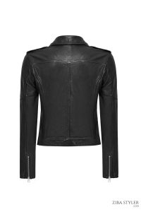 کت چرم یقه دو سینه مشکی زنانه بلوندی دری مد