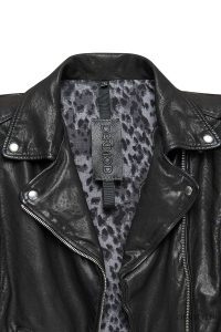 کت چرم یقه دو سینه مشکی زنانه بلوندی دری مد