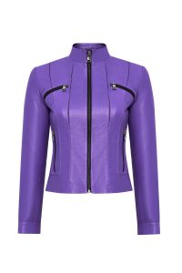 کت چرمی زنانه بنفش کوتاه Linda دری مد