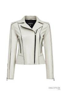 کت چرمی زنانه بژ بایکر جذب Kiara دری مد