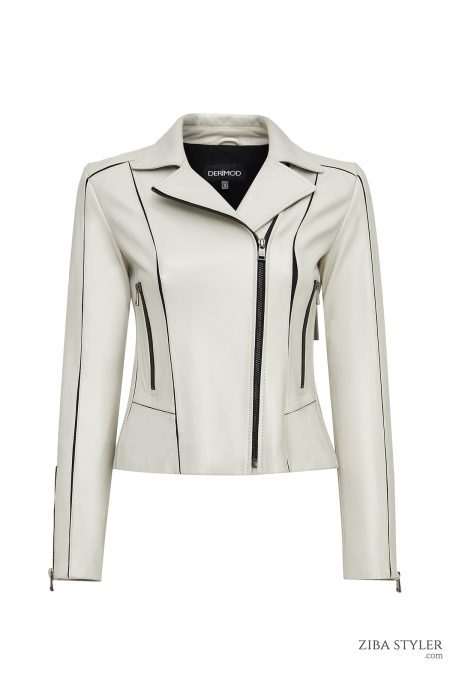 کت چرمی زنانه بژ بایکر جذب Kiara دری مد