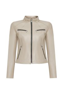 کت چرمی زنانه بژ کوتاه Taya دری مد