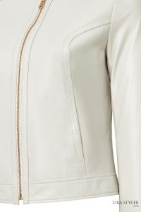 کت چرمی زنانه بژ کوتاه Zoey دری مد