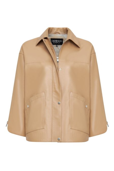 کت چرمی زنانه بژ Karen دری مد