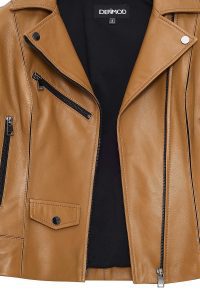 کت چرمی زنانه شتری بایکر کوتاه Bella دری مد