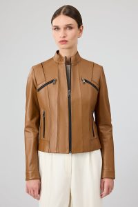 کت چرمی زنانه شتری کوتاه Linda دری مد