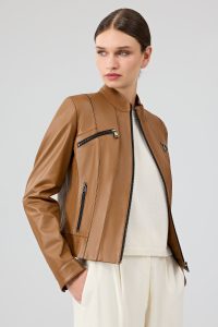 کت چرمی زنانه شتری کوتاه Linda دری مد