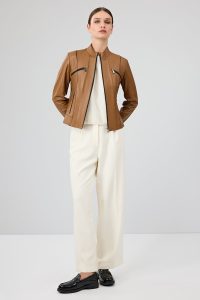 کت چرمی زنانه شتری کوتاه Linda دری مد