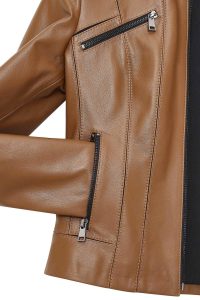 کت چرمی زنانه شتری کوتاه Linda دری مد