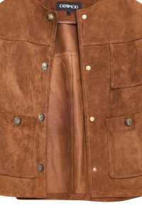 کت چرمی زنانه قهوه ای کوتاه جیر Lavinia دری مد