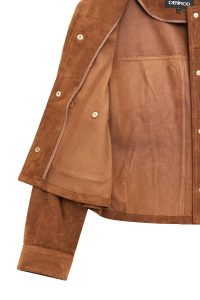 کت چرمی زنانه قهوه ای کوتاه جیر Lavinia دری مد