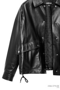 کت چرمی زنانه مشکی اوور سایز Susan دری مد