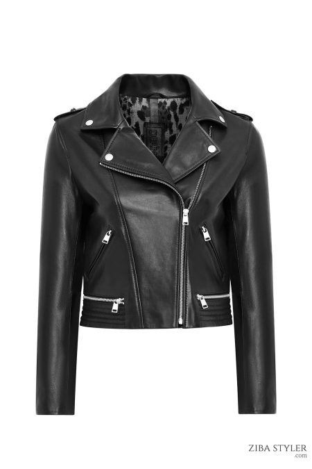کت چرمی زنانه مشکی بایکر کوتاه Eliza دری مد