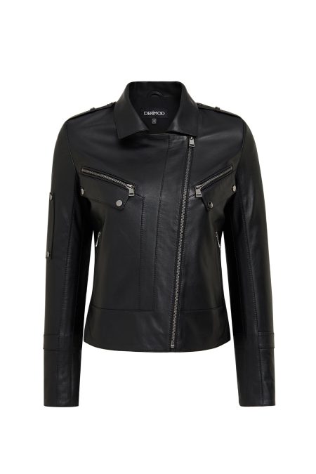 کت چرمی زنانه مشکی بایکر Roma دری مد