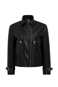 کت چرمی زنانه مشکی کوتاه کراپ اورسایز یقه کراس Paloma دری مد