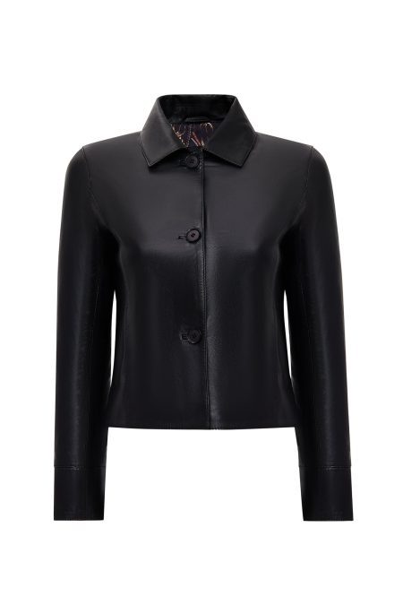 کت چرمی زنانه مشکی کوتاه یقه پیراهنی Beatrix دری مد