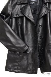 کت چرمی زنانه مشکی کوتاه Giselle دری مد