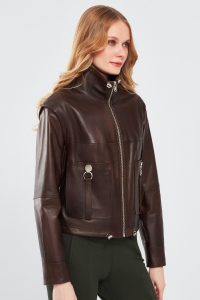 کت چرمی قهوه ای زنانه Edwina با آستین های جداشدنی دری مد