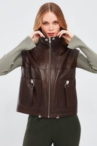 کت چرمی قهوه ای زنانه Edwina با آستین های جداشدنی دری مد