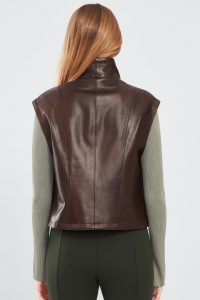 کت چرمی قهوه ای زنانه Edwina با آستین های جداشدنی دری مد