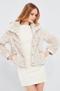 کت چرمی مخملی سفید زنانه ملروز دری مد