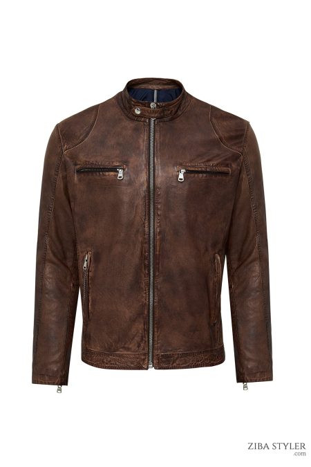 کت چرمی مردانه قهوه‌ای اسپرت Immobile دری مد