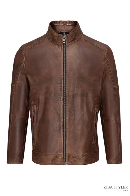 کت چرمی مردانه قهوه‌ای Mbappe دری مد