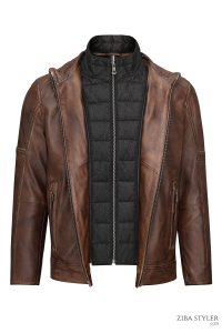 کت چرمی مردانه قهوه‌ای Mbappe دری مد