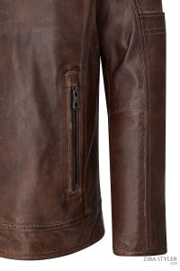 کت چرمی مردانه قهوه‌ای Mbappe دری مد