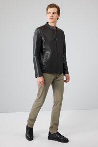 کت چرمی مردانه مشکی یقه دیپلمات Insignia دری مد