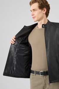 کت چرمی مردانه مشکی یقه دیپلمات Insignia دری مد