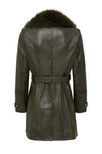 کت چرمی مشروح کمربند خز یقه خاکی زنانه رودا دری مد