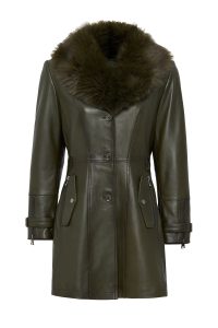 کت چرمی مشروح کمربند خز یقه خاکی زنانه رودا دری مد