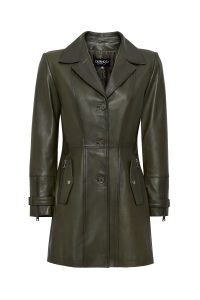 کت چرمی مشروح کمربند خز یقه خاکی زنانه رودا دری مد