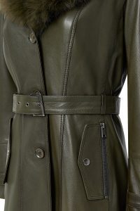 کت چرمی مشروح کمربند خز یقه خاکی زنانه رودا دری مد