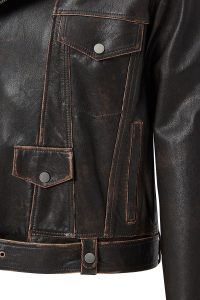 کت چرمی موتورسواری قدیمی قهوه ای زنانه لوگانو دری مد