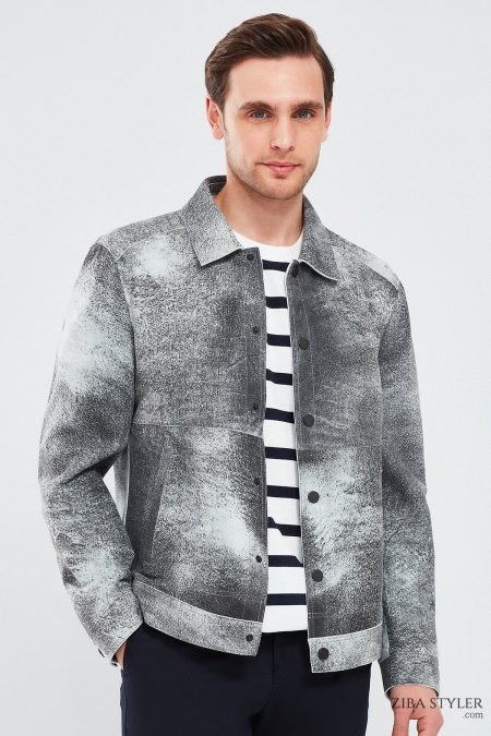 کت چرمی نبوک خاکستری مردانه ساکا دری مد