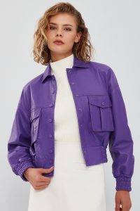 کت چرمی کوتاه ارغوانی زنانه Chloe دری مد