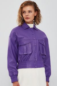 کت چرمی کوتاه ارغوانی زنانه Chloe دری مد