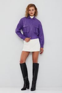 کت چرمی کوتاه ارغوانی زنانه Chloe دری مد