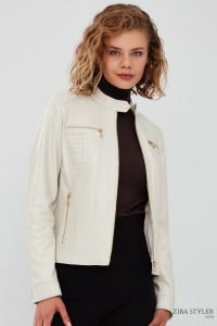 کت چرمی کوتاه بژ زنانه مارلین دری مد