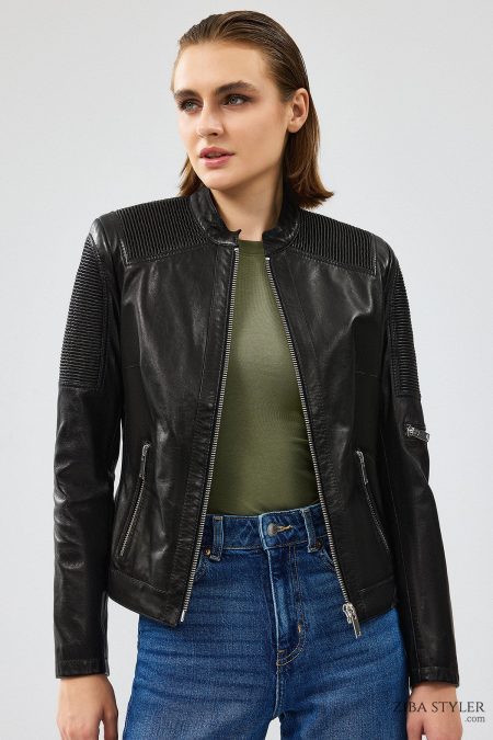 کت چرمی کوتاه مشکی زنانه Firenze دری مد