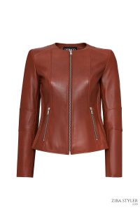 کت چرمی یقه ای زنانه قهوه ای ایرینا دری مد